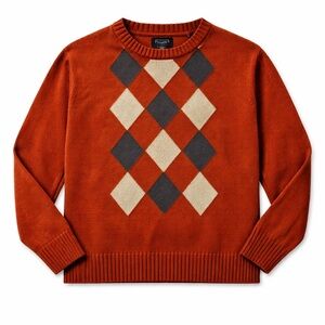 Haggar Dark Orange Argyle Men’s Crewneck Sweater, large